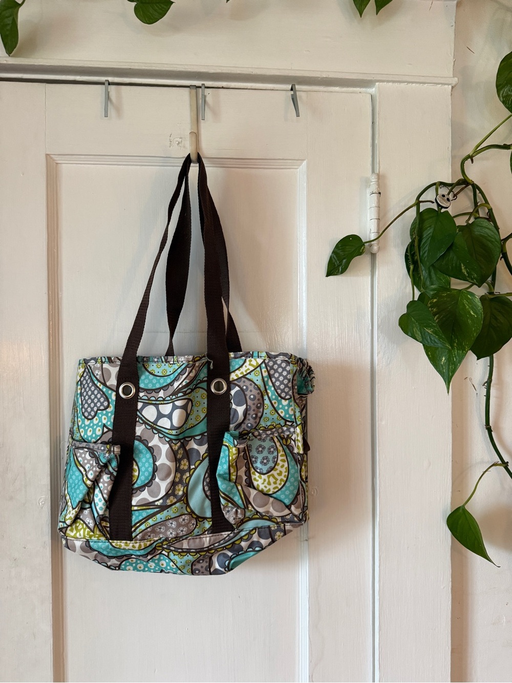 Thirty one Quilted Paisley Tote in Teal, Gray & Brown - Picture 1 of 11